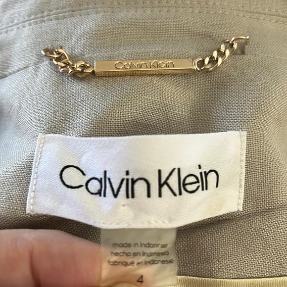 Calvin Klein Blazer 4  Jacket Open Front Linen  Rayon Light Pocket Front Gray - Picture 7 of 9